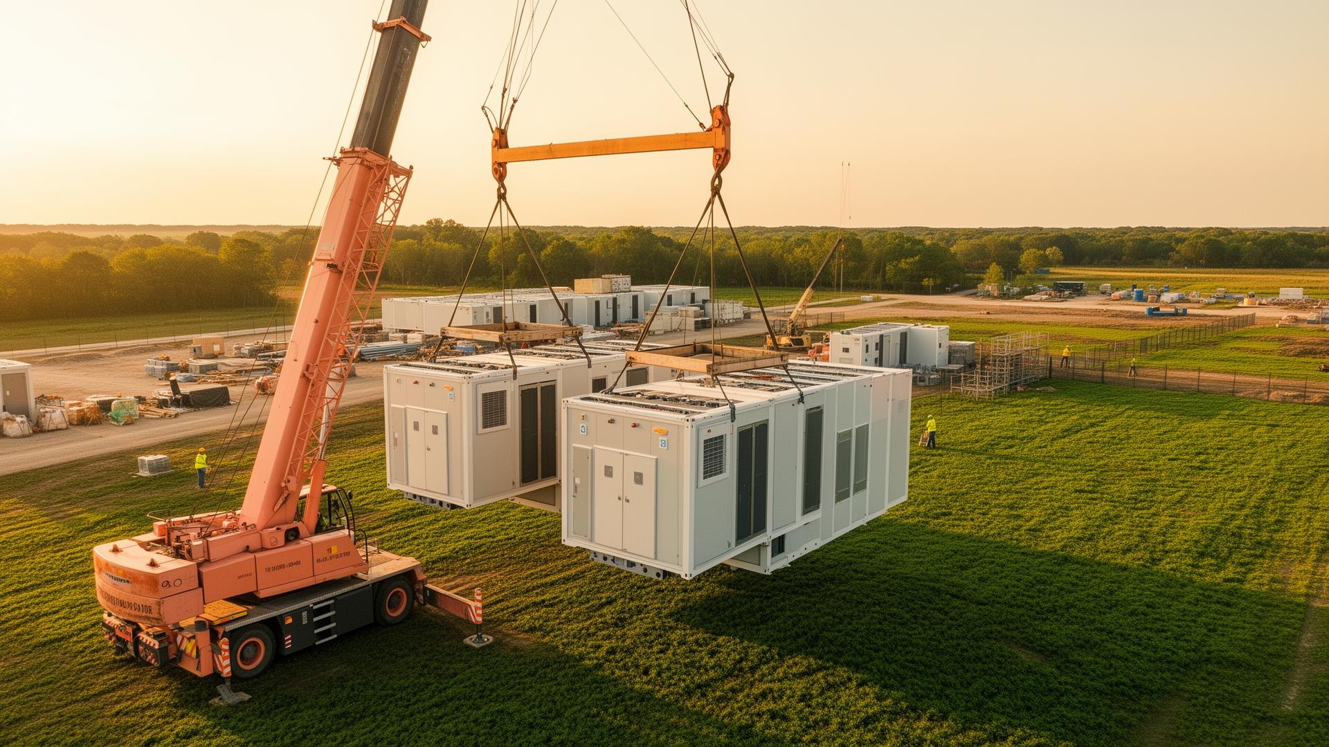 Modular units being placed on site by crane