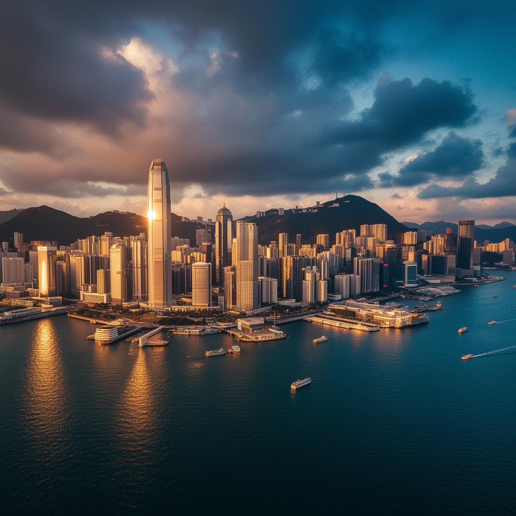 Hong Kong skyline at golden hour